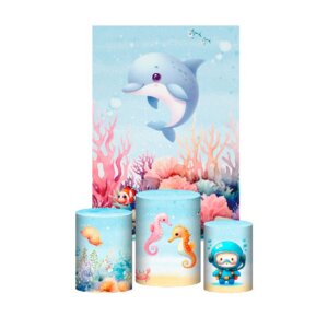 Kit Casado Fundo do Mar 3d Trio Capa Cilindro + Retangular Tecido