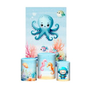 Kit Casado Fundo do Mar 3d Trio Capa Cilindro + Retangular Tecido
