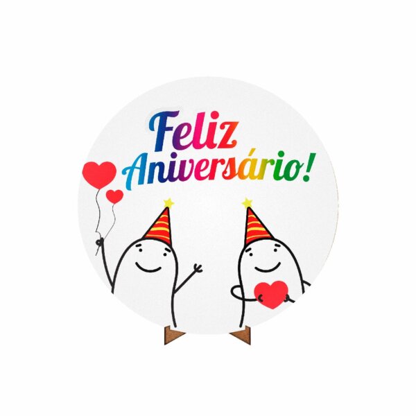 Painel Redondo 3D Feliz Aniversário 50cm Com Suporte MDF
