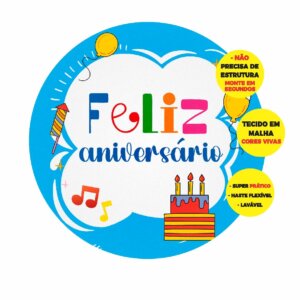 Painel Redondo 3D Feliz Aniversário Abre Fácil 1,50m X 1,50m