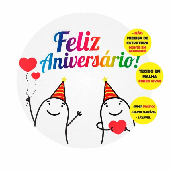 Painel Redondo 3D Feliz Aniversário Abre Fácil 1,50m X 1,50m