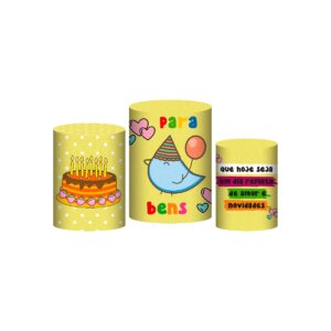 Trio Capa Cilindro Feliz Aniversário 3D Em Tecido Com Elástico