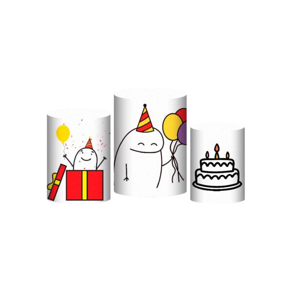 Trio Capa Cilindro Feliz Aniversário 3D Em Tecido Com Elástico