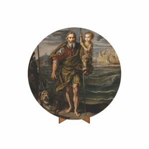 Painel Redondo 3D São Cristóvão 50cm Com Suporte MDF