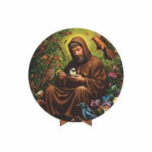 Painel Redondo 3D São Francisco 50cm Com Suporte MDF