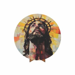 Painel Redondo 3D Jesus 50cm Com Suporte MDF