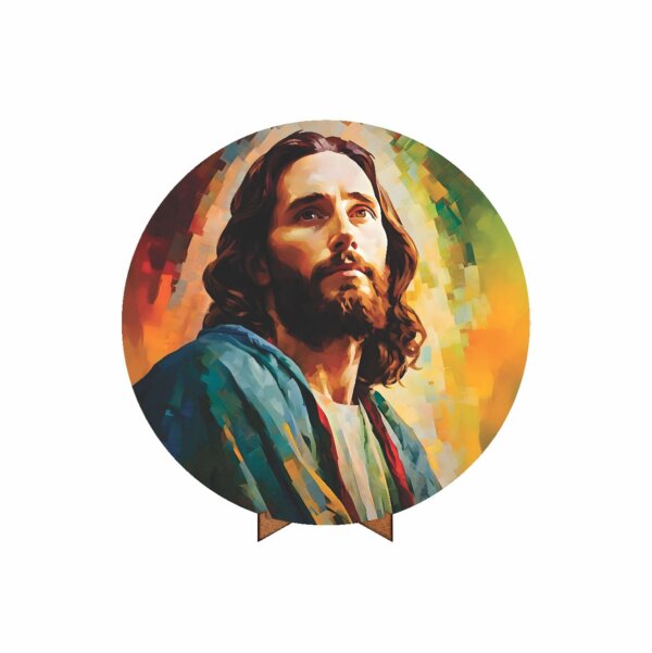 Painel Redondo 3D Jesus 50cm Com Suporte MDF