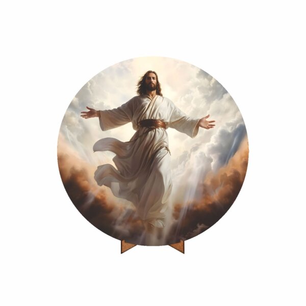 Painel Redondo 3D Jesus Ressuscitado 50cm Com Suporte MDF