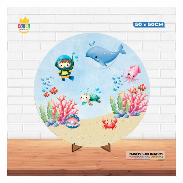 Painel Redondo 3D Fundo do Mar 50cm Com Suporte MDF - Image 2