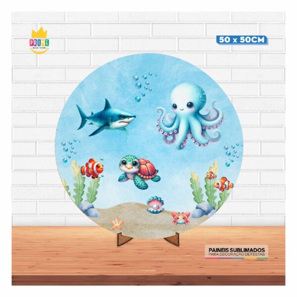 Painel Redondo 3D Fundo do Mar 50cm Com Suporte MDF - Image 2
