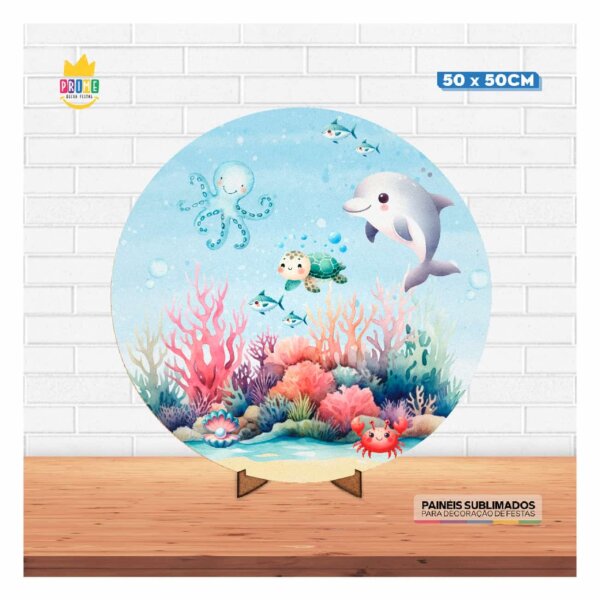 Painel Redondo 3D Fundo do Mar 50cm Com Suporte MDF - Image 2