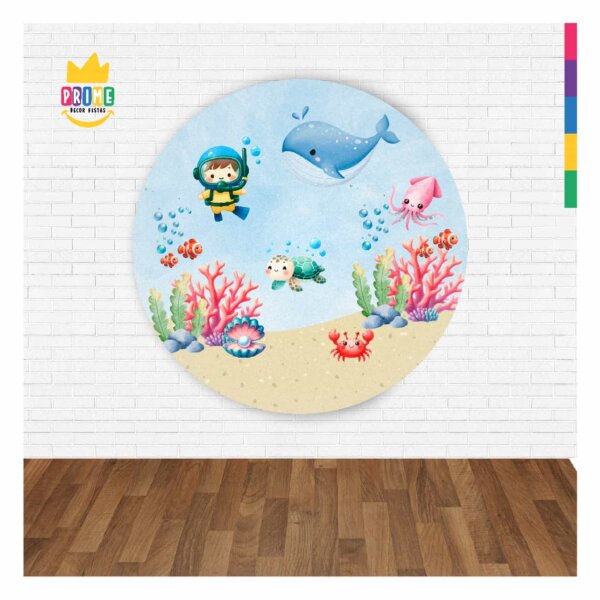 Painel Redondo 3D Fundo do Mar Abre Fácil 1,50m X 1,50m - Image 2