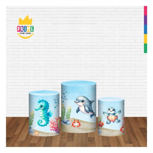 Trio Capa Cilindro Fundo do Mar 3D Em Tecido Com Elástico - Image 2