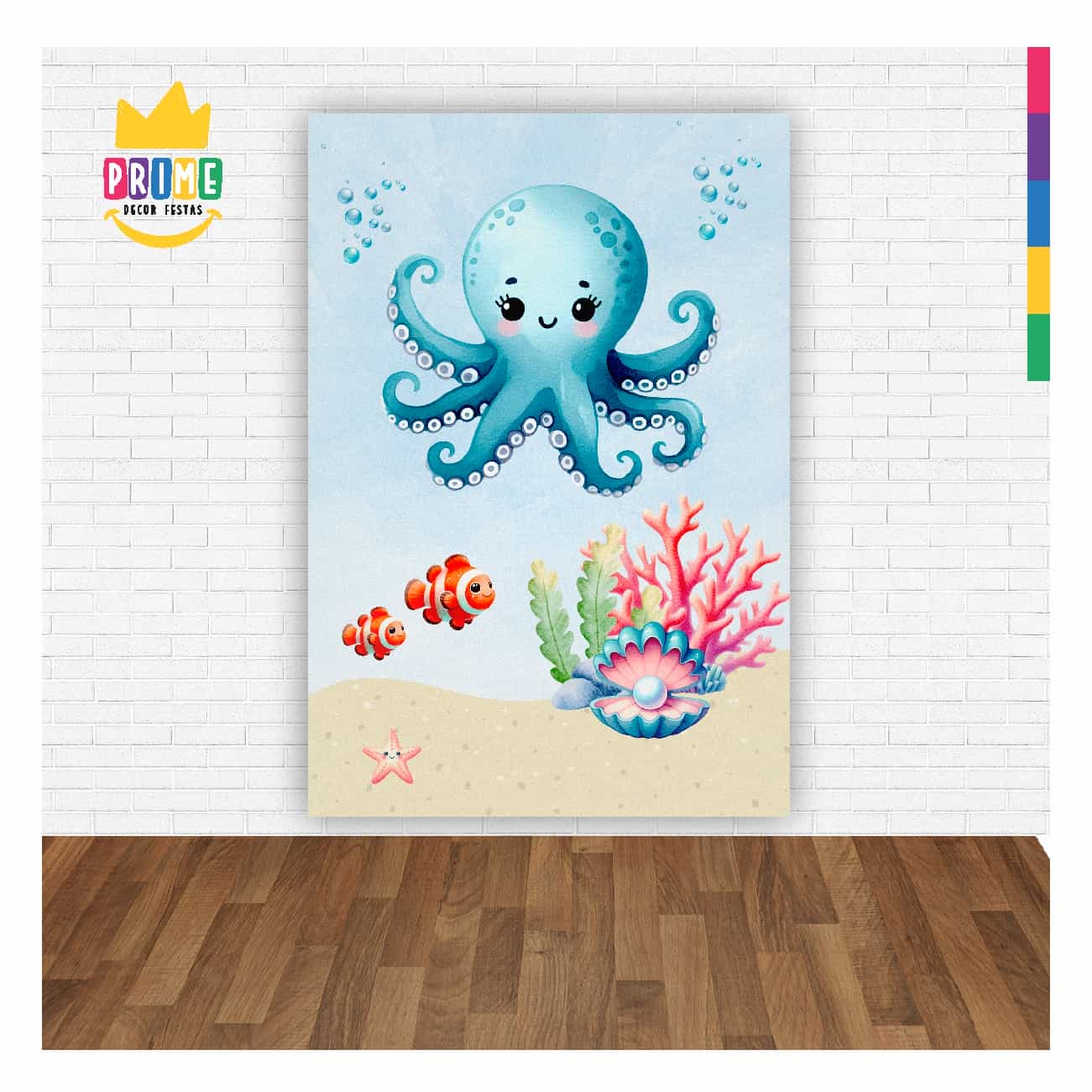 Painel de Festa Retangular Fundo do Mar Casadinho 3D 1,50m x 2,20 - Imagem 2