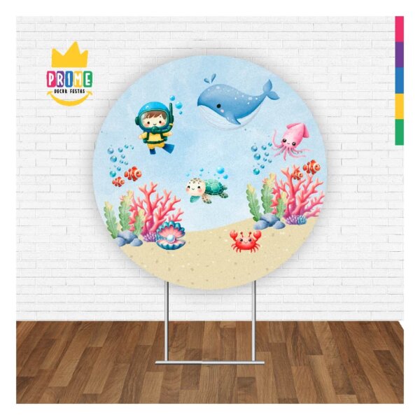 Painel Redondo 3D Fundo do Mar Tecido Sublimado 1,50m x 1,50m - Image 2