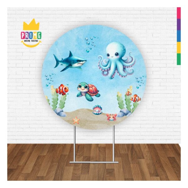 Painel Redondo 3D Fundo do Mar Tecido Sublimado 1,50m x 1,50m - Image 2
