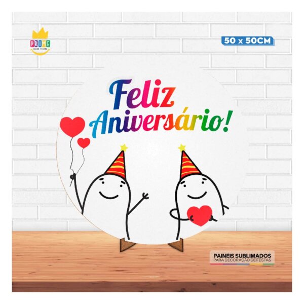 Painel Redondo 3D Feliz Aniversário 50cm Com Suporte MDF - Image 2