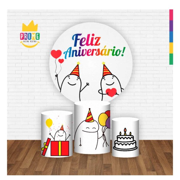 Trio Capa Cilindro + Painel Redondo 3D  Feliz Aniversário 1,50m Veste Fácil - Image 2