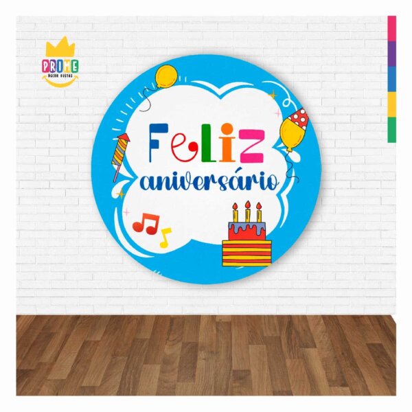 Painel Redondo 3D Feliz Aniversário Abre Fácil 1,50m X 1,50m - Image 2