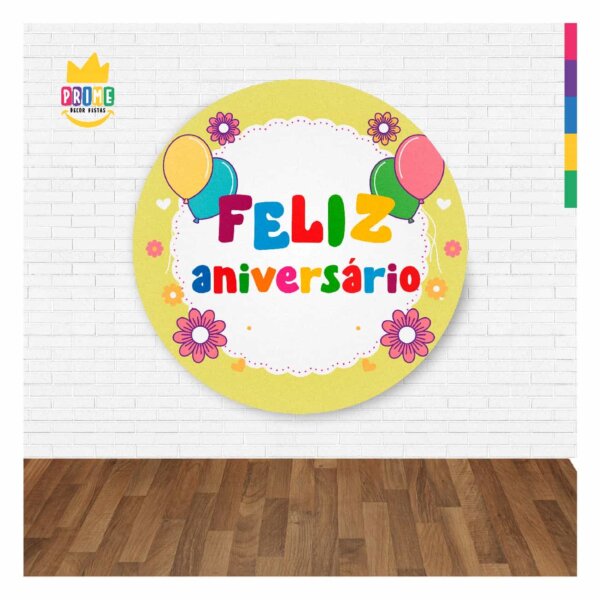 Painel Redondo 3D Feliz Aniversário Abre Fácil 1,50m X 1,50m - Image 2