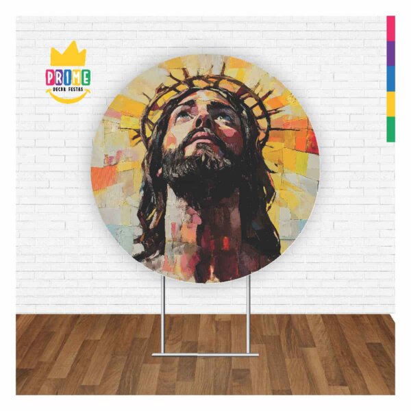 Painel Redondo 3D Jesus Tecido Sublimado 1,50m x 1,50m - Image 2