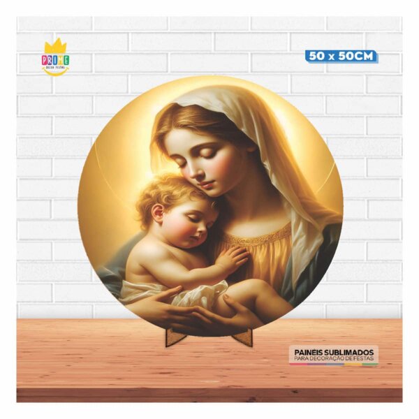 Painel Redondo 3D Mãe Rainha 50cm Com Suporte MDF - Image 2