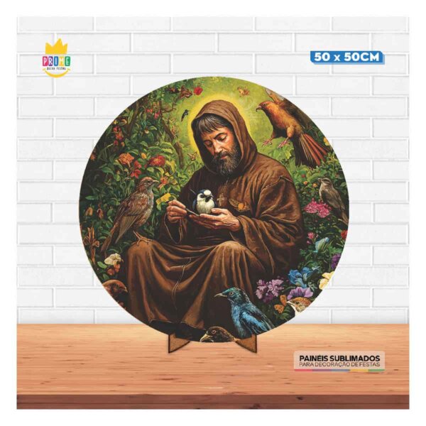 Painel Redondo 3D São Francisco 50cm Com Suporte MDF - Image 2