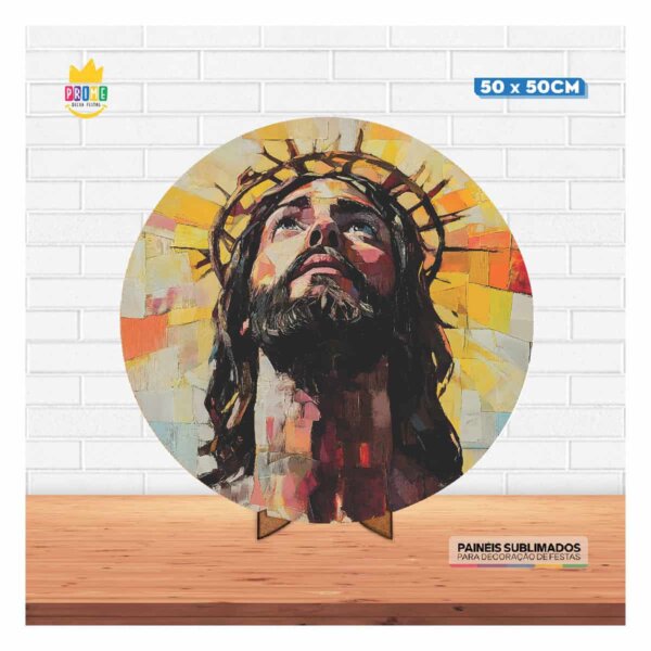 Painel Redondo 3D Jesus 50cm Com Suporte MDF - Image 2