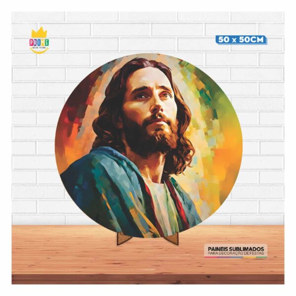 Painel Redondo 3D Jesus 50cm Com Suporte MDF - Image 2