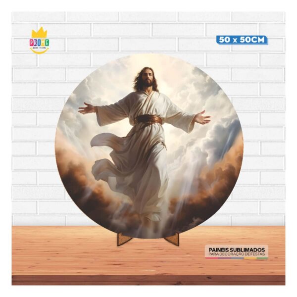 Painel Redondo 3D Jesus Ressuscitado 50cm Com Suporte MDF - Image 2