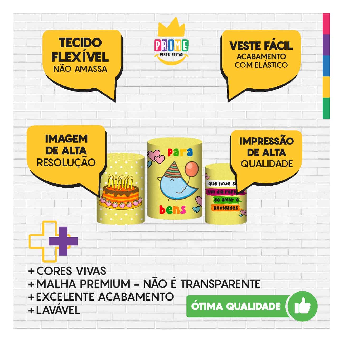 Trio Capa Cilindro Feliz Aniversário 3D Em Tecido Com Elástico - Imagem 3