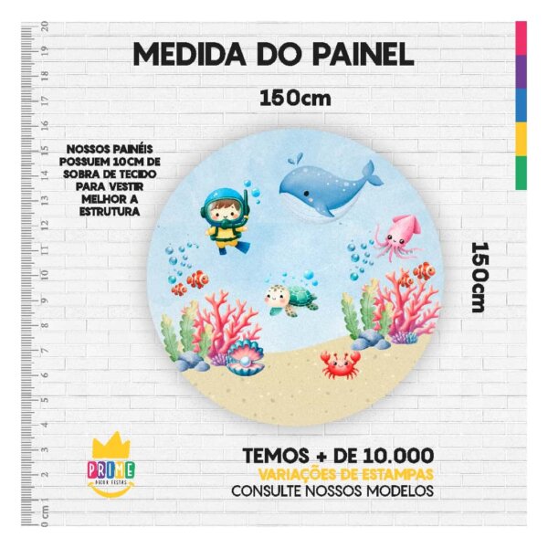 Painel Redondo 3D Fundo do Mar Tecido Sublimado 1,50m x 1,50m - Image 3