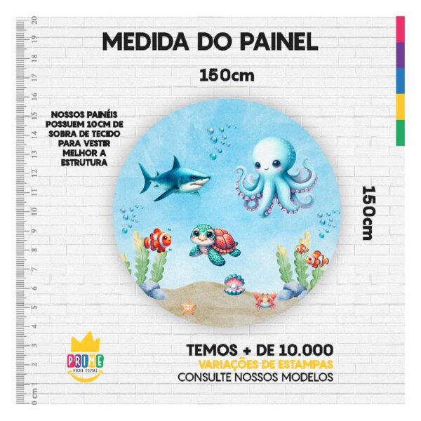 Painel Redondo 3D Fundo do Mar Tecido Sublimado 1,50m x 1,50m - Image 3