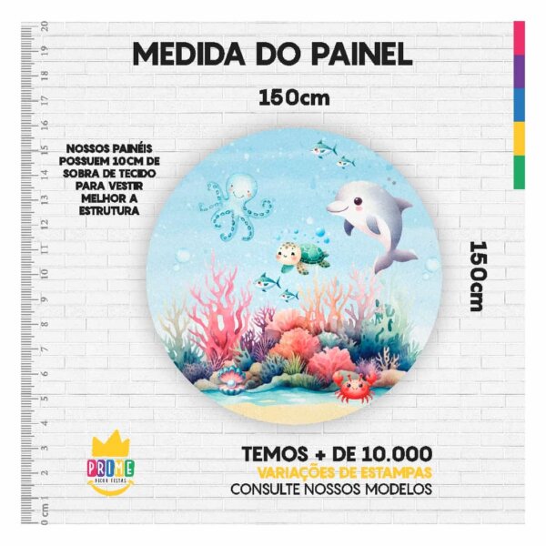 Painel Redondo 3D Fundo do Mar Tecido Sublimado 1,50m x 1,50m - Image 3