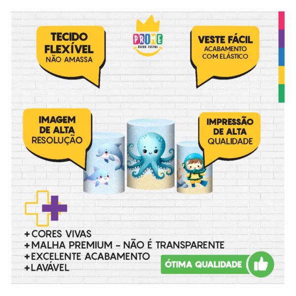 Trio Capa Cilindro Fundo do Mar 3D Em Tecido Com Elástico - Image 3