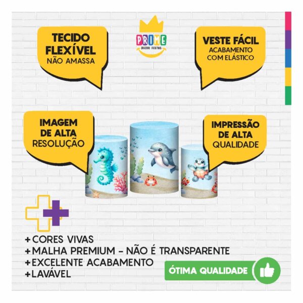 Trio Capa Cilindro Fundo do Mar 3D Em Tecido Com Elástico - Image 3