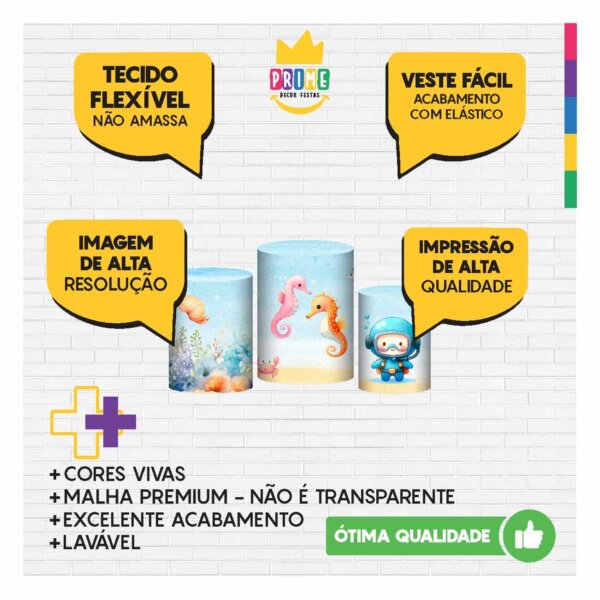 Trio Capa Cilindro Fundo do Mar 3D Em Tecido Com Elástico - Image 3