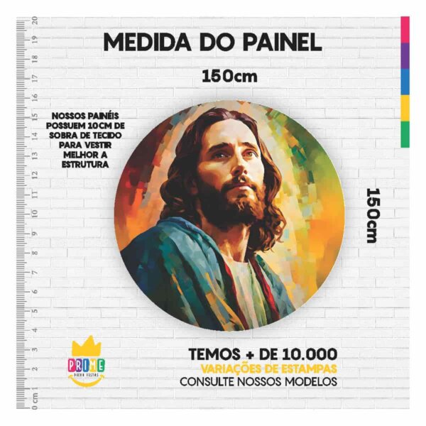 Painel Redondo 3D Jesus Tecido Sublimado 1,50m x 1,50m - Image 3
