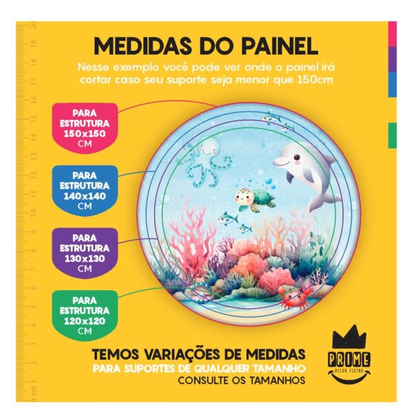 Trio Capa Cilindro + Painel Redondo 3D Fundo do Mar 1,50m Veste Fácil - Image 4