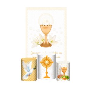 Kit Casado Primeira Eucaristia 3d Trio Capa Cilindro + Retangular Tecido