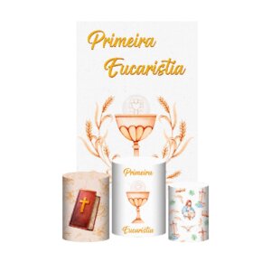 Kit Casado Primeira Eucaristia 3d Trio Capa Cilindro + Retangular Tecido
