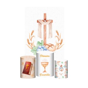 Kit Casado Primeira Eucaristia 3d Trio Capa Cilindro + Retangular Tecido