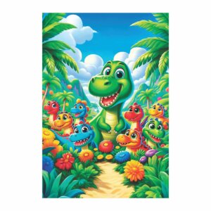 Painel de Festa Retangular Dinossauro Casadinho 3D 1,50m x 2,20