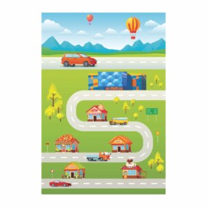 Painel de Festa Retangular Carrinhos Estrada Casadinho 3D 1,50m x 2,20