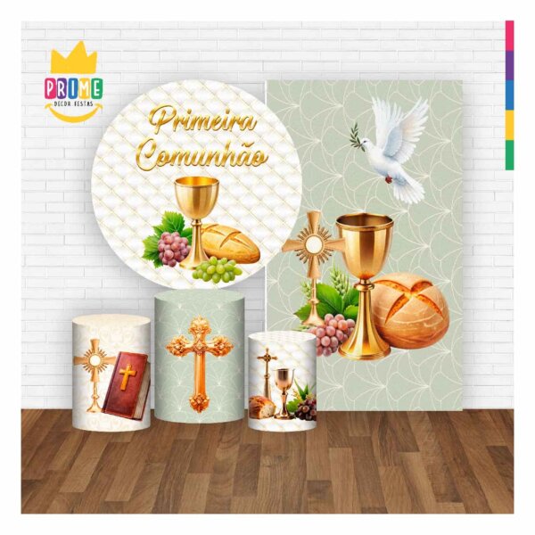 Kit Primeira Eucaristia Painel Redondo + Trio Capas + Retangular Tecido - Image 2