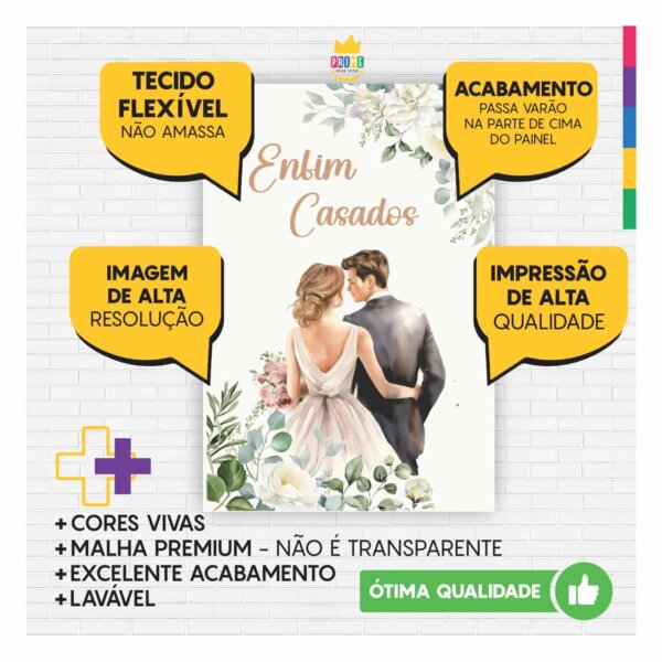Painel de Festa Retangular Casamento Casadinho 3D 1,50m x 2,20 - Image 3