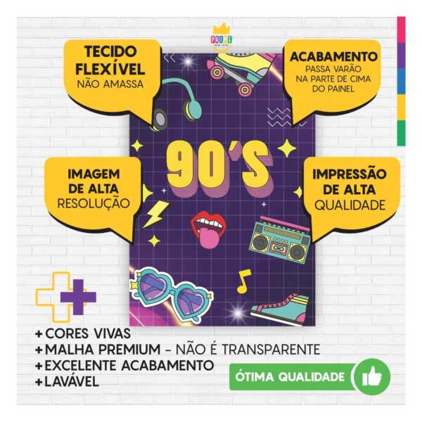 Painel de Festa Retangular Anos 90 Casadinho 3D 1,50m x 2,20 - Image 3