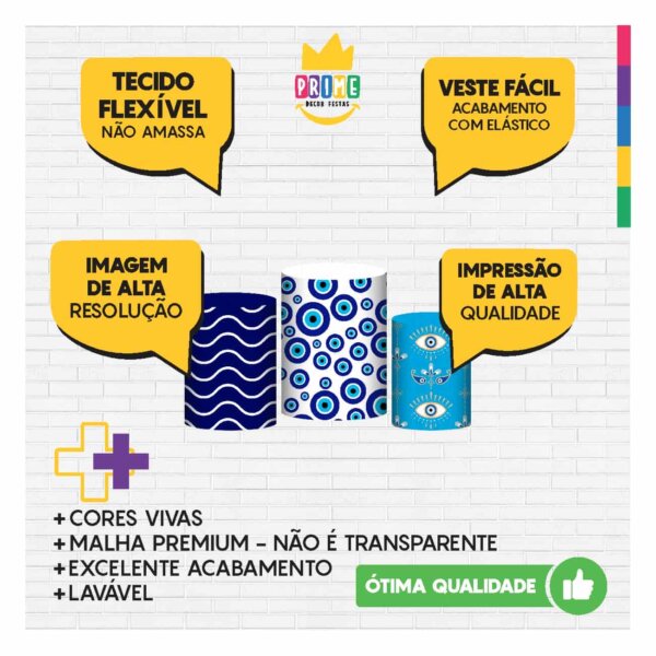 Trio Capa Cilindro Olho Grego 3D Em Tecido Com Elástico - Image 3