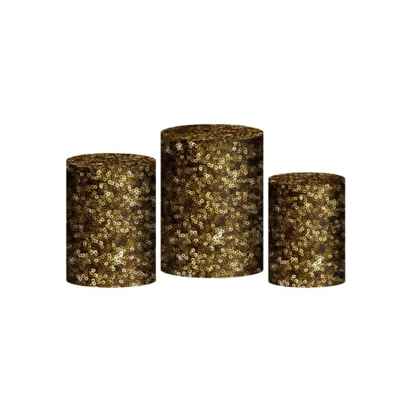 Trio Capa Cilindro Lantejoula Dourado 3D Em Tecido Com Elástico
