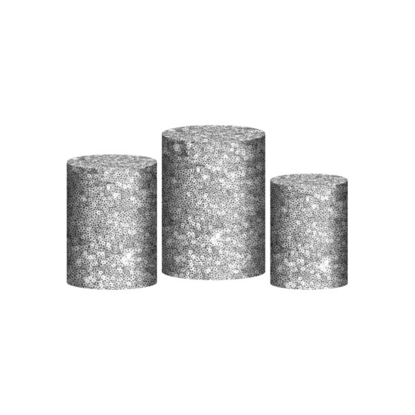 Trio Capa Cilindro Lantejoula Prata 3D Em Tecido Com Elástico